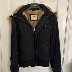 TNA Black Utility Jacket with High Collar and Hood